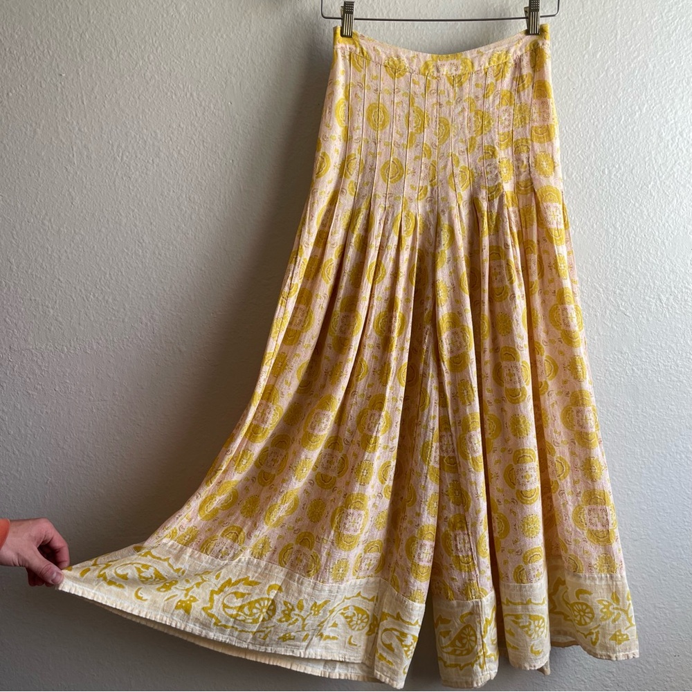 Free People Yellow & Cream Wide Leg Block Print Pants